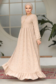 Modest Beige Summer Dress 23201BEJ - 2