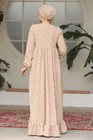 Modest Beige Summer Dress 23201BEJ - 5