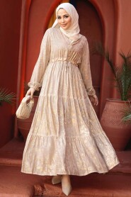 Modest Beige Summer Dress 23281BEJ - 2