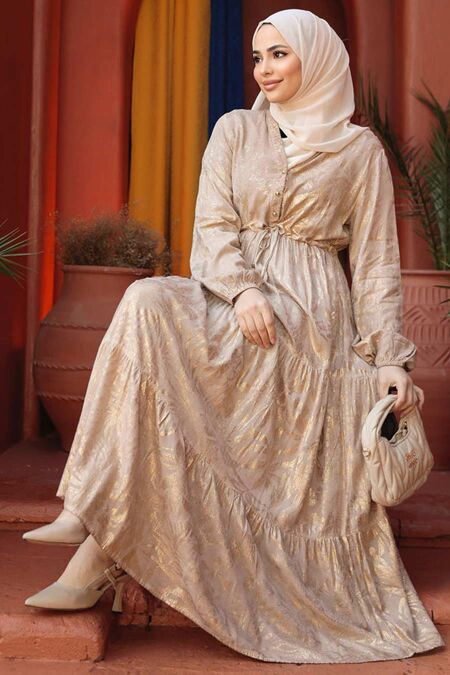 Modest Beige Summer Dress 23281BEJ - NEVA STYLE