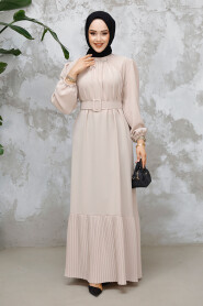 Modest Beige Summer Dress 65878BEJ - 2