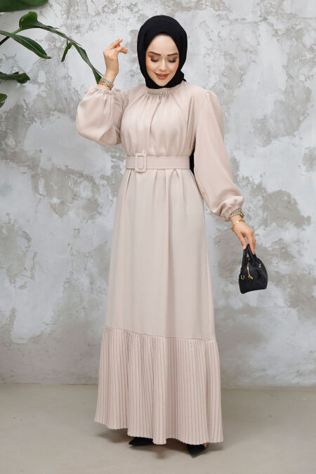 Modest Beige Summer Dress 65878BEJ - NEVA STYLE