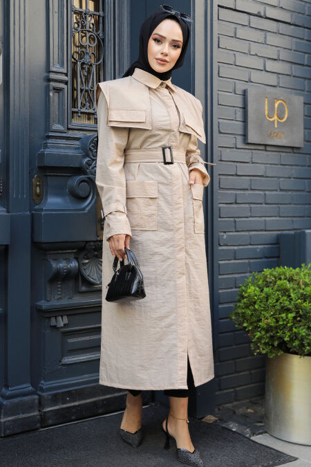 Modest Beige Trench Coat 19023BEJ - NEVA STYLE