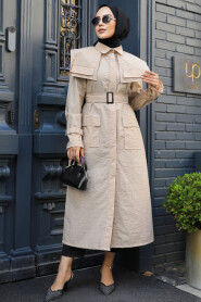 Modest Beige Trench Coat 19023BEJ - 3