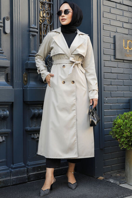 Modest Beige Trench Coat 6103BEJ - NEVA STYLE