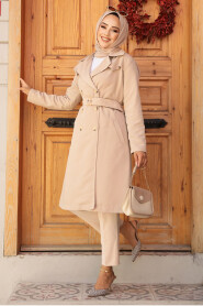 Modest Beige Trench Coat 61221BEJ - 3