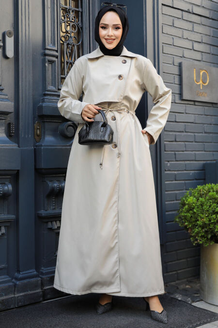 Modest Beige Trench Coat 684BEJ - NEVA STYLE