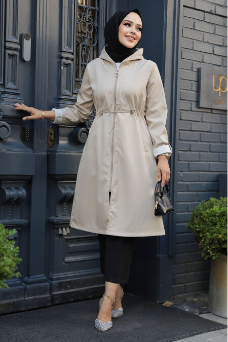 Modest Beige Trench Coat 69721BEJ - NEVA STYLE