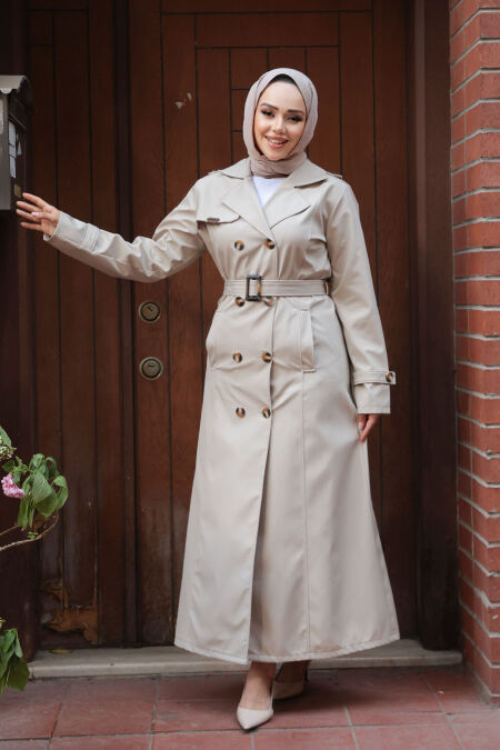 Modest Beige Trench Coat 7261BEJ - NEVA STYLE