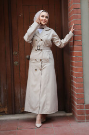 Modest Beige Trench Coat 7261BEJ - 3