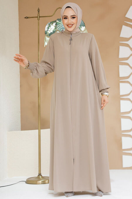 Modest Beige Turkish Abaya 45287BEJ - NEVA STYLE