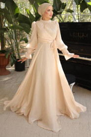 Modest Beige Wedding Dress 48051BEJ - 1