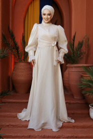 Modest Beige Wedding Dress 48051BEJ - 2