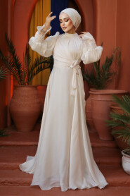 Modest Beige Wedding Dress 48051BEJ - 3