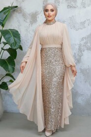 Modest Beige Wedding Dress 50231BEJ - 2