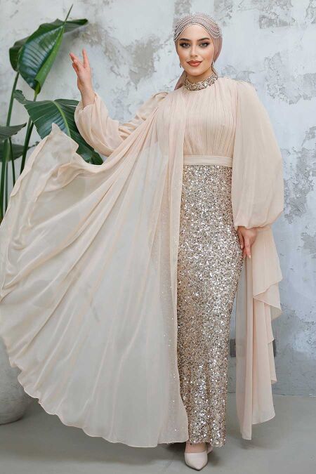 Modest Beige Wedding Dress 50231BEJ - NEVA STYLE