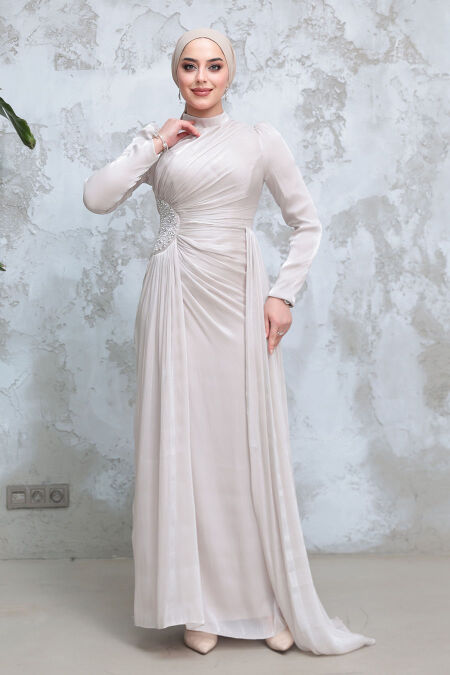 Modest Beige Wedding Dress 51481BEJ - NEVA STYLE