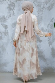 Modest Bej Chiffon Dress 34469BEJ - 3