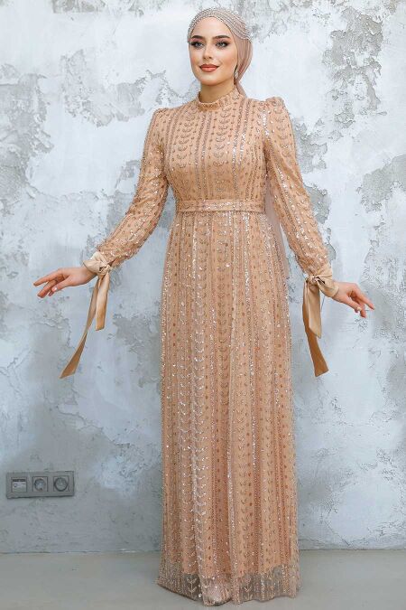 Modest Biscuit Evening Gown 47201BS - NEVA STYLE