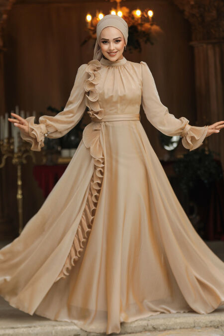 Modest Biscuit Evening Long Dress 48571BS - NEVA STYLE