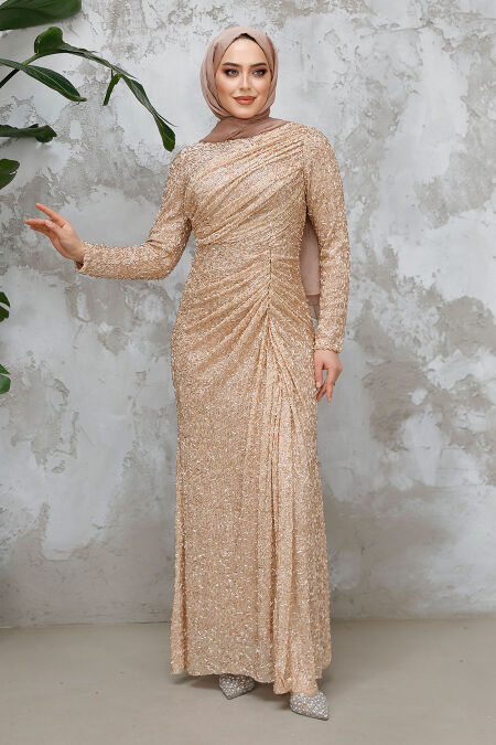 Modest Biscuit Evening Long Dress 50341BS - NEVA STYLE