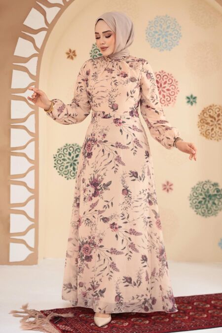 Modest Biscuit Floral Plus Size Dress 27960BS - NEVA STYLE