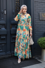Modest Biscuit Flower Long Dress 22056BS - 2