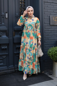 Modest Biscuit Flower Long Dress 22056BS - 3
