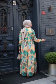 Modest Biscuit Flower Long Dress 22056BS - 4