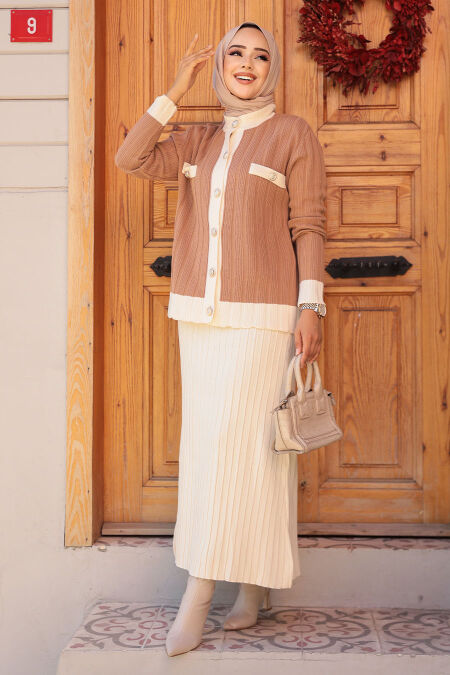 Modest Biscuit Knitwear Dual Skirt Suit 24196BS - NEVA STYLE