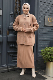 Modest Biscuit Knitwear Dual Skirted Suit 50590BS - 3