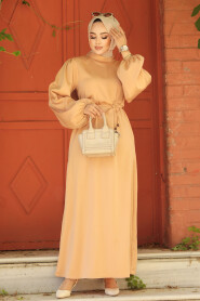 Modest Biscuit Long Satin Dress 30371BS - 3