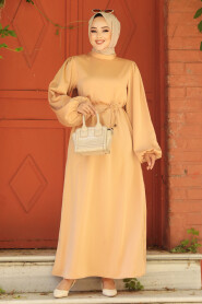 Modest Biscuit Long Satin Dress 30371BS - 2