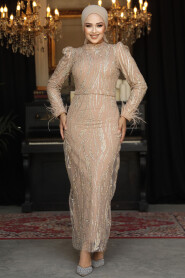Modest Biscuit Long Sleeve Evening Dress 52053BS - 1
