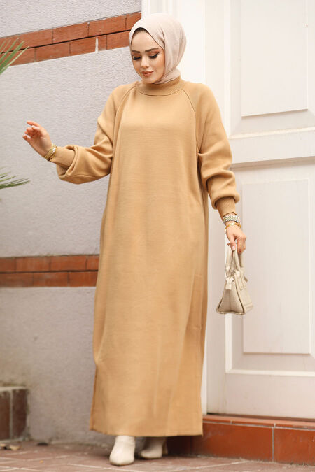 Modest Biscuit Maxi Knitwear Dress 30141BS - NEVA STYLE