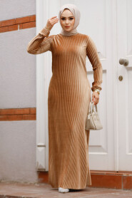Modest Biscuit Velvet Dress 22751BS - 1
