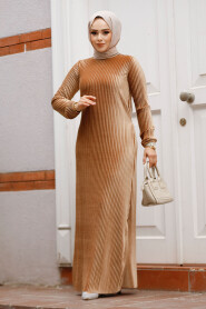 Modest Biscuit Velvet Dress 22751BS - 2