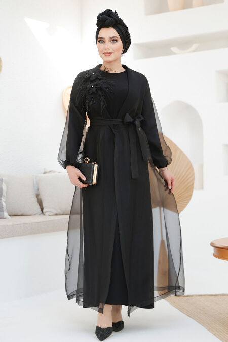 Modest Black Abaya 46651S - NEVA STYLE
