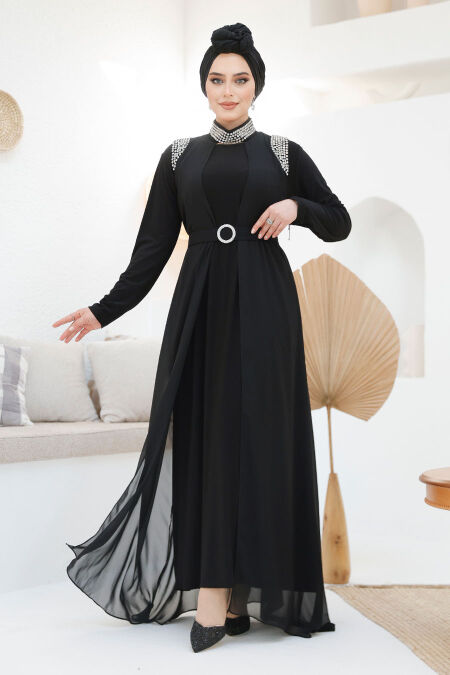 Modest Black Abaya Dual Suit 43201S - NEVA STYLE