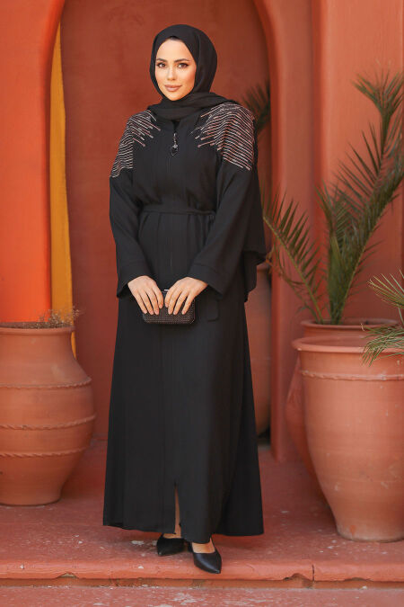 Modest Black Abaya Dubai 29108S - NEVA STYLE