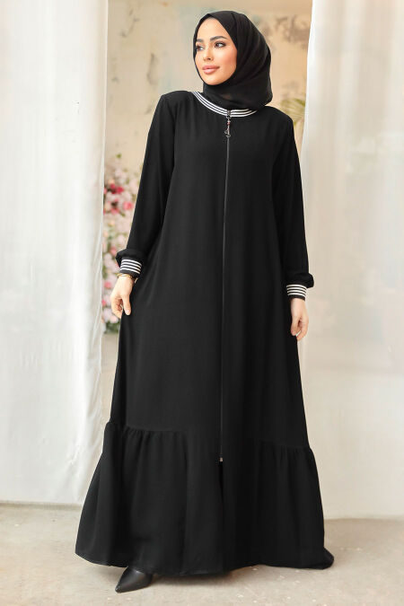 Modest Black Abaya Dubai 45276S - NEVA STYLE