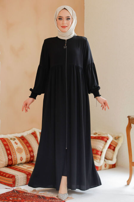 Modest Black Abaya For Women 45284S - NEVA STYLE