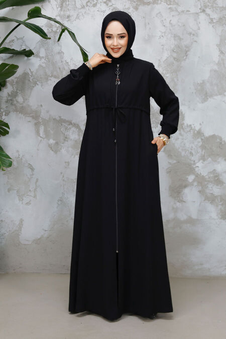 Modest Black Abaya For Women 81291S - NEVA STYLE