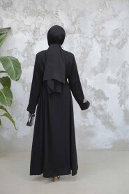 Modest Black Beige Plus Size Dubai Abaya 29124SBEJ - 3