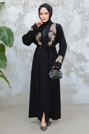 Modest Black Beige Plus Size Dubai Abaya 29124SBEJ - 2