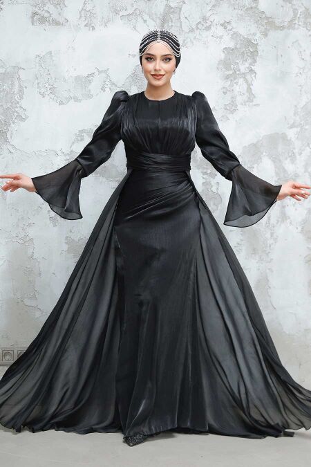 blue dress for baby girl Black Satin Prom Dresses Off the Shoulder Lace Long Sleeve Maxi Dress –  Viniodress