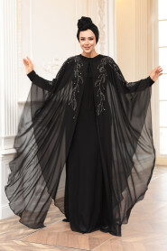 Modest Black Cape Evening Gown 25909S - 2