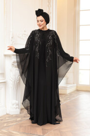Modest Black Cape Evening Gown 25909S 
