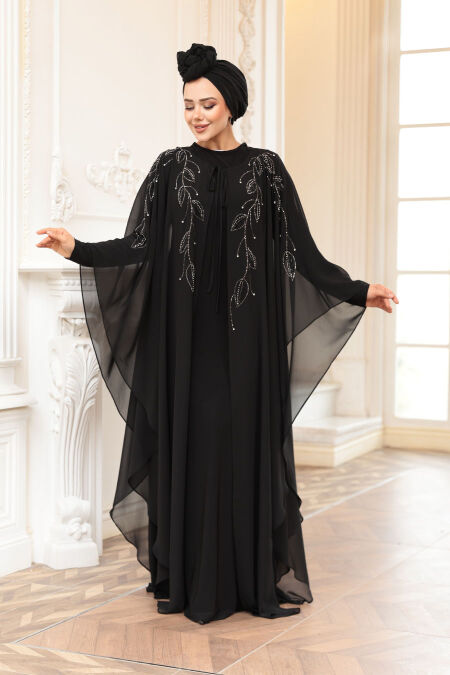 Modest Black Cape Evening Gown 25909S - NEVA STYLE