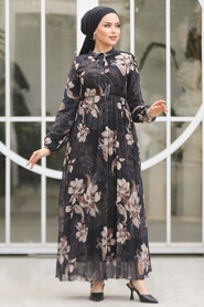 Modest Black Chiffon Floral Dresses 50355S - 2